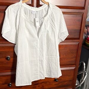 GAP White Gathered Neck Puff-Sleeve Blouse